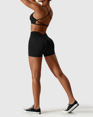Comfortable High Waist Shorts & Cross Back Strappy Bra Set
