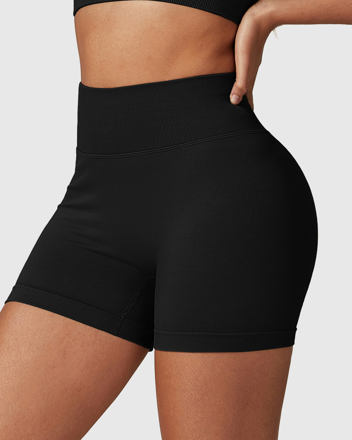 Black High Elastic Waistband Shorts