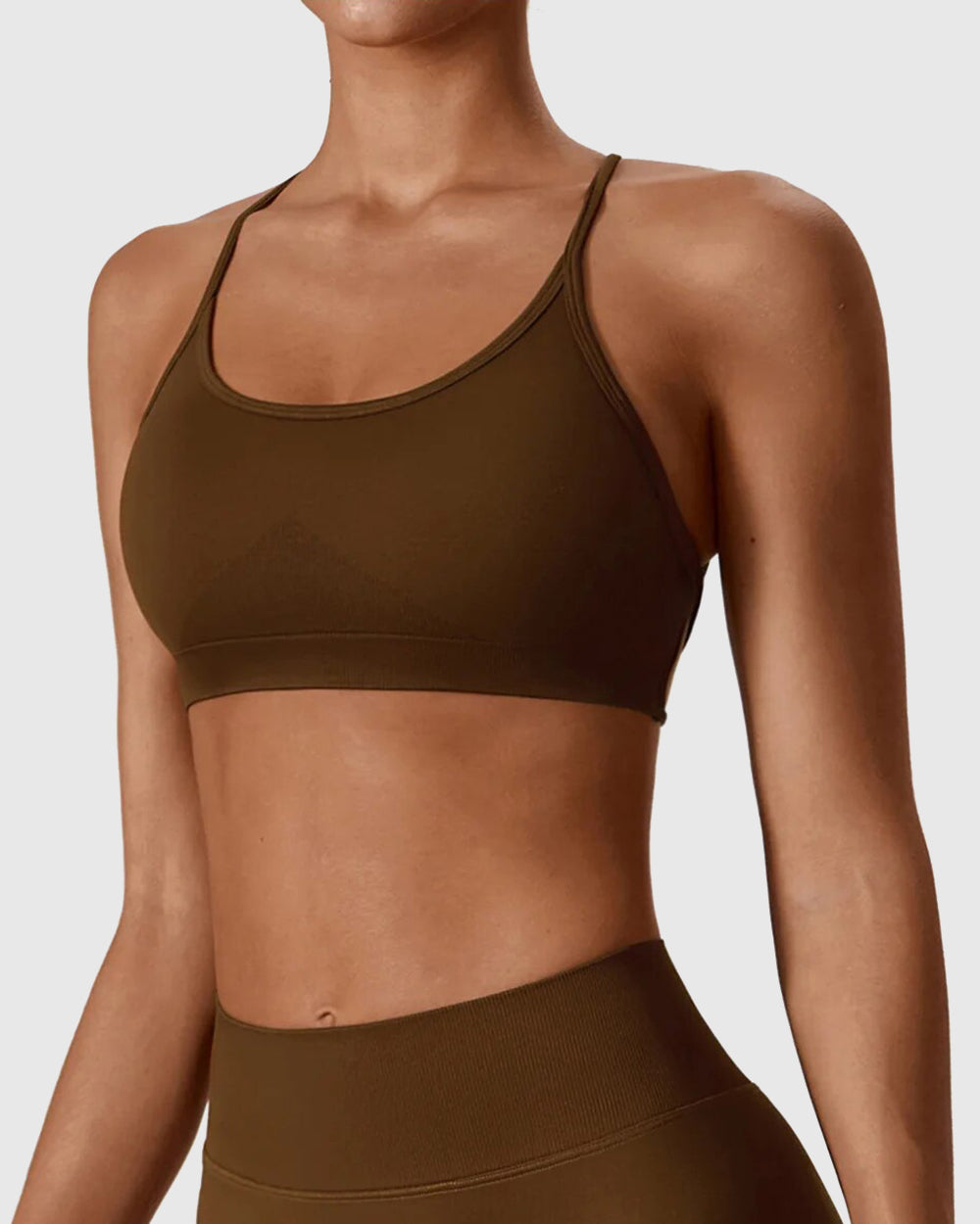 Brown Cross Back Strappy Bra Set 