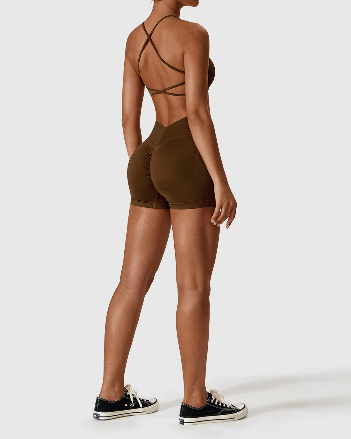 High Waist Shorts & Cross Back Strappy Bra Set 
