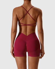 Red Cross Back Strappy Bra Set