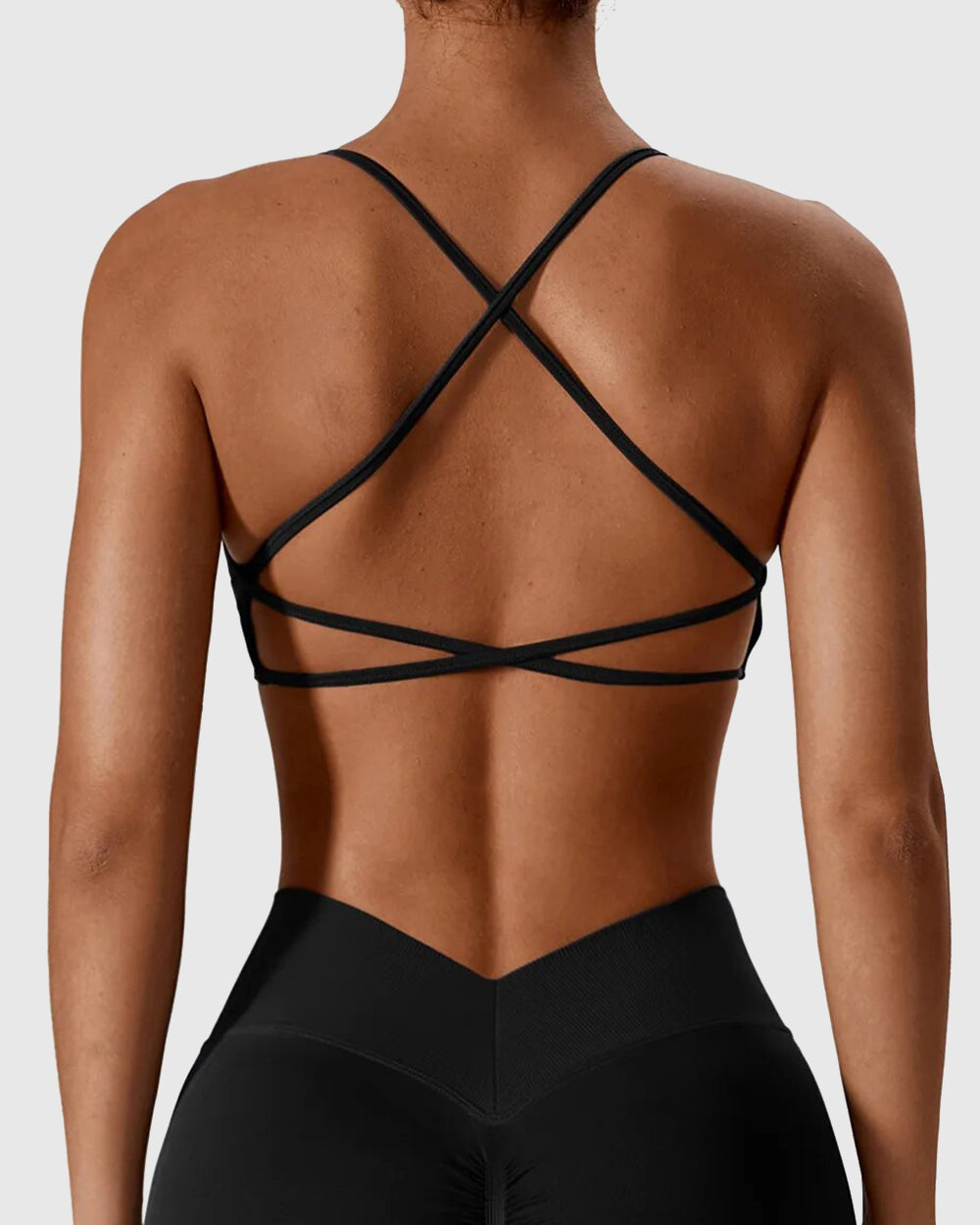Black Sporty Cross Back Strappy Bra Set
